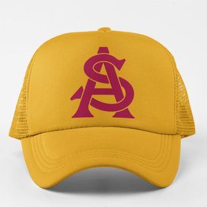 NEW Arizona State Sun Devils Monogram Logo Foam Trucker Mesh Snapback Hat GOLD
